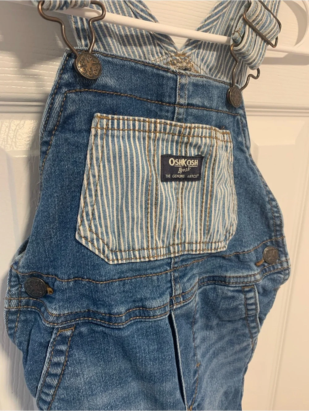 OshKosh B'gosh Blue Denim Toddler Overalls with Striped Bib Detail